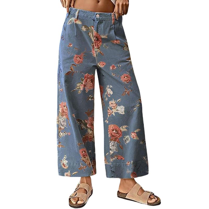 Floral Wide Leg High Waist Casual Pants