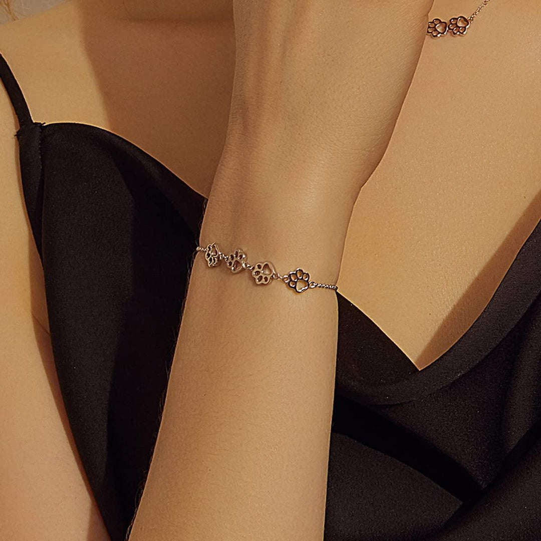 Sterling Silver Paw Print Bracelet – Adjustable Fit