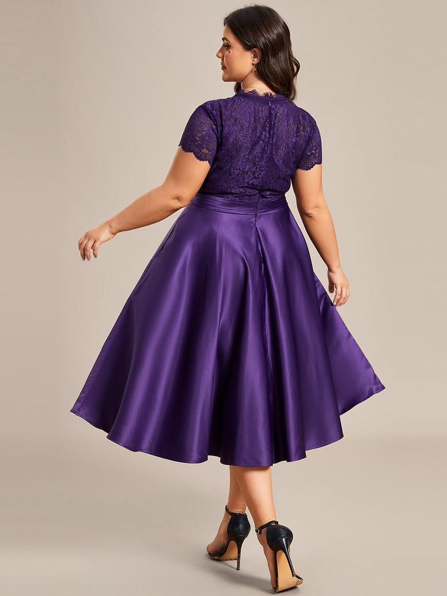 pretty HARLEY|Plus Size Lace Cap Sleeve V neck Midi Formal Dress