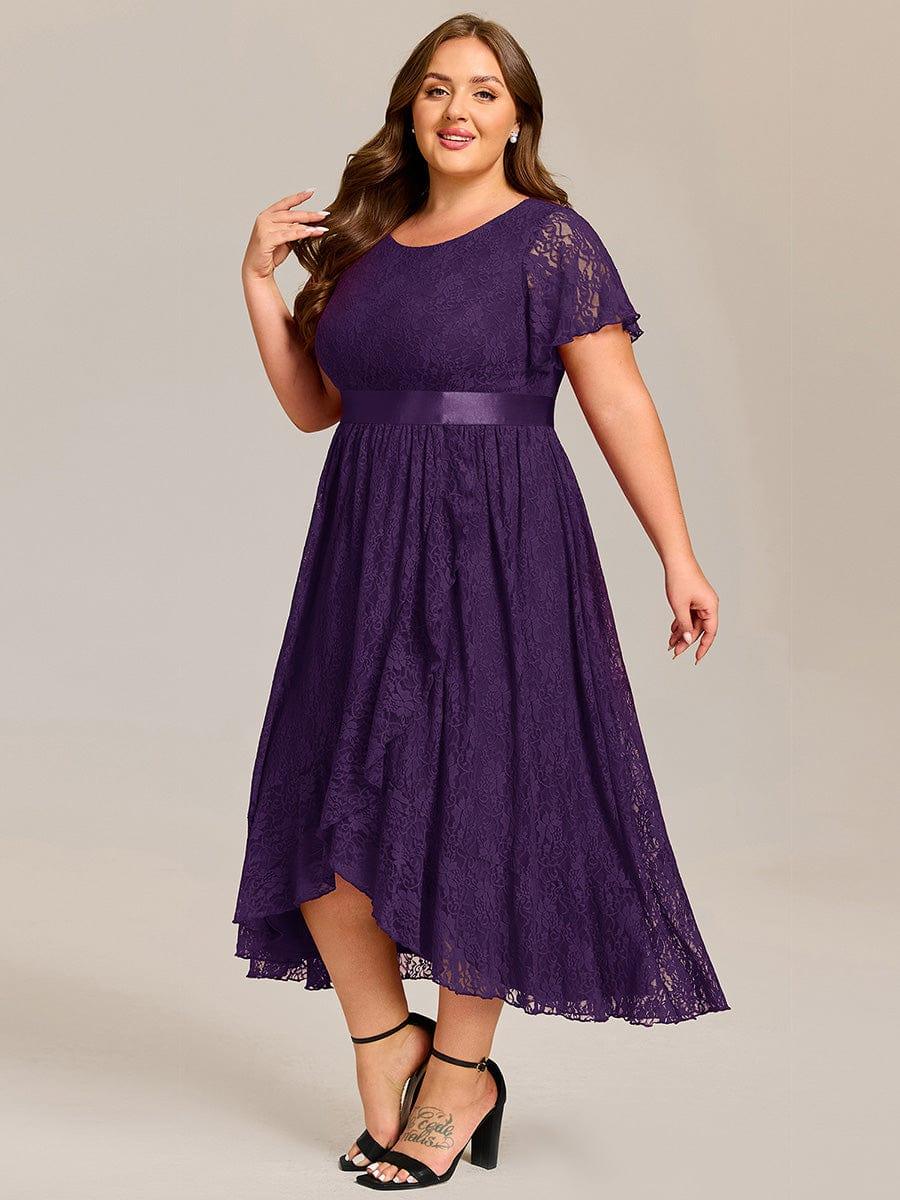 pretty SEVYN|Plus Size Short Sleeve Ruffled Lace Midi Weeding Guest Dress