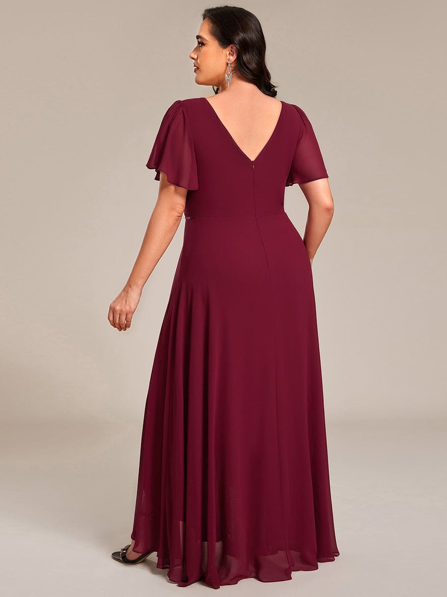 ever DAKOTA|Plus Size Chiffon Ruffle Sleeves Rhinestone Waist High-Low Wedding Guest Dress