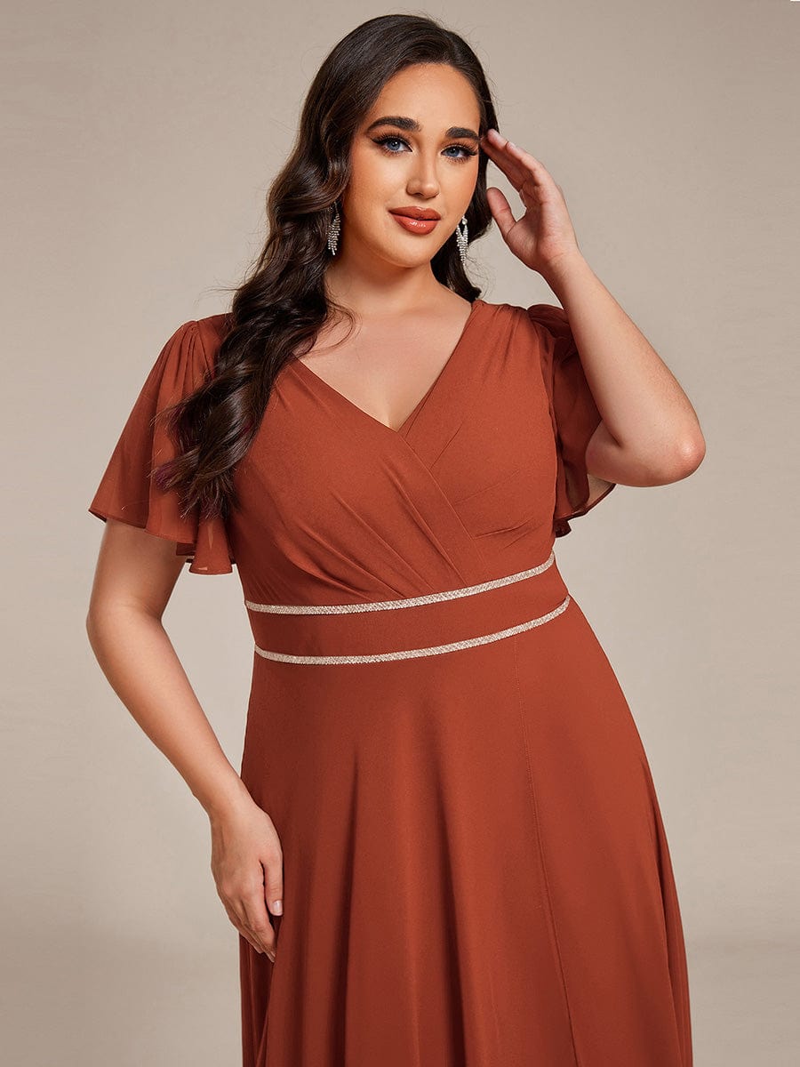 ever DAKOTA|Plus Size Chiffon Ruffle Sleeves Rhinestone Waist High-Low Wedding Guest Dress