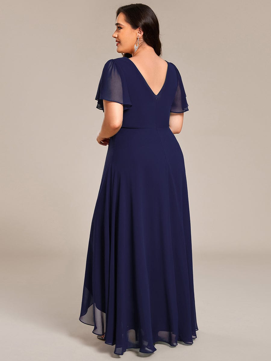 ever DAKOTA|Plus Size Chiffon Ruffle Sleeves Rhinestone Waist High-Low Wedding Guest Dress