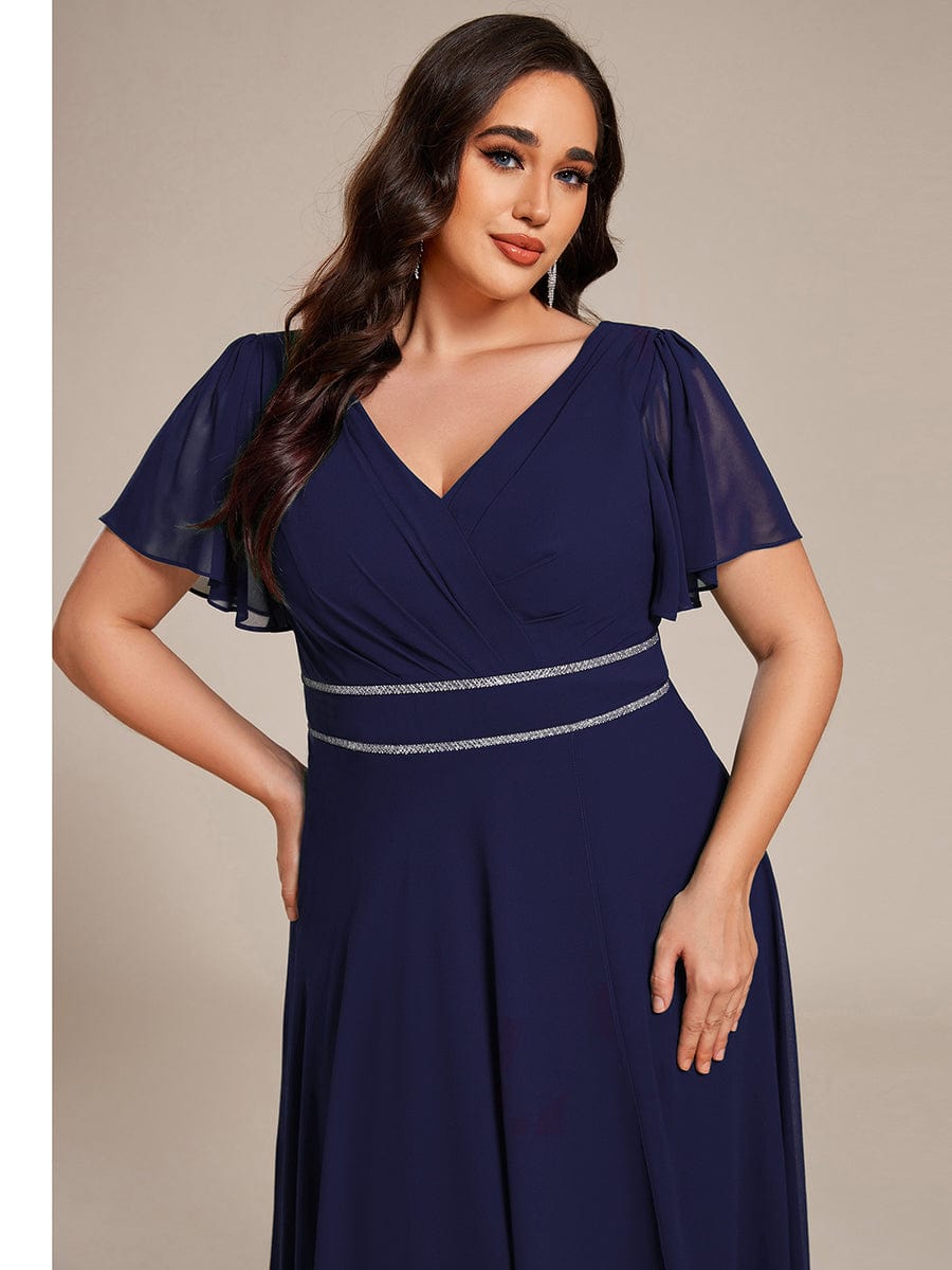 ever DAKOTA|Plus Size Chiffon Ruffle Sleeves Rhinestone Waist High-Low Wedding Guest Dress