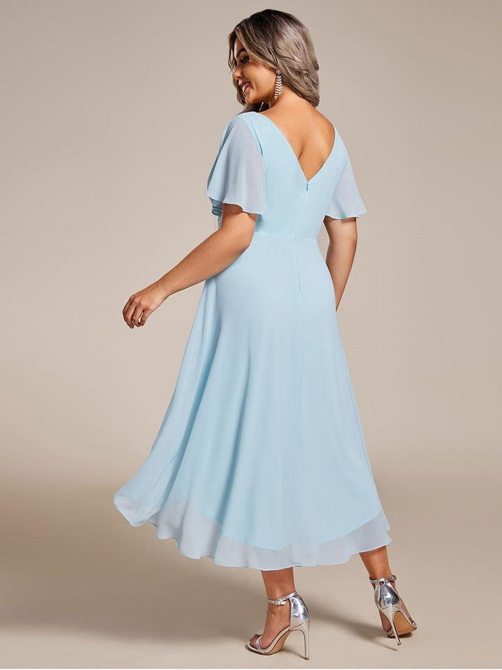 pretty FAYE|Plus Size V-Neck High-Low Chiffon Wedding Guest Dress