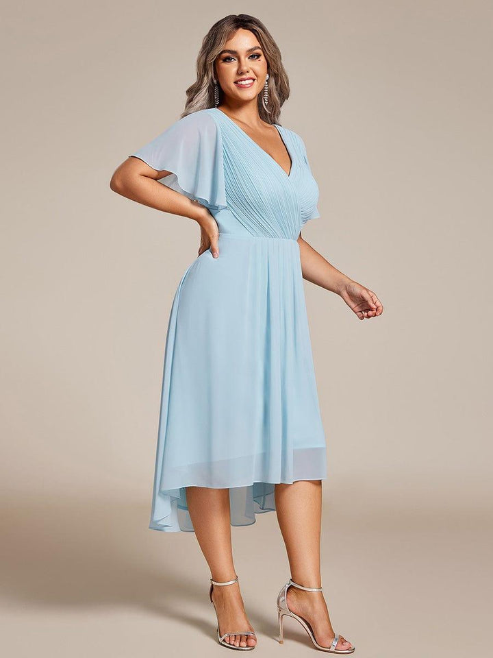 pretty FAYE|Plus Size V-Neck High-Low Chiffon Wedding Guest Dress