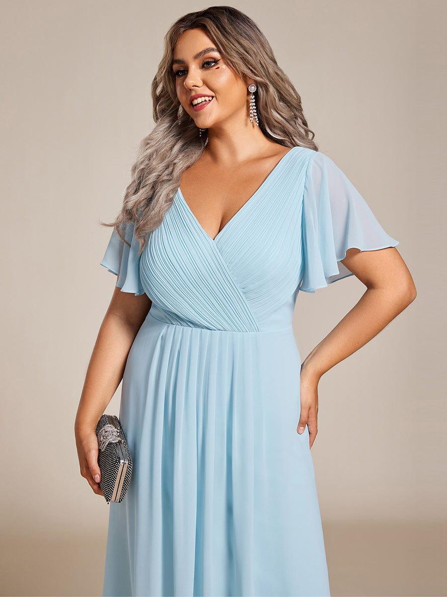 pretty FAYE|Plus Size V-Neck High-Low Chiffon Wedding Guest Dress