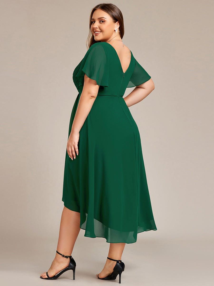 pretty FAYE|Plus Size V-Neck High-Low Chiffon Wedding Guest Dress