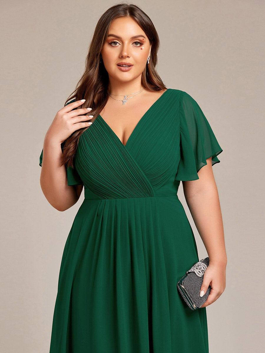 pretty FAYE|Plus Size V-Neck High-Low Chiffon Wedding Guest Dress