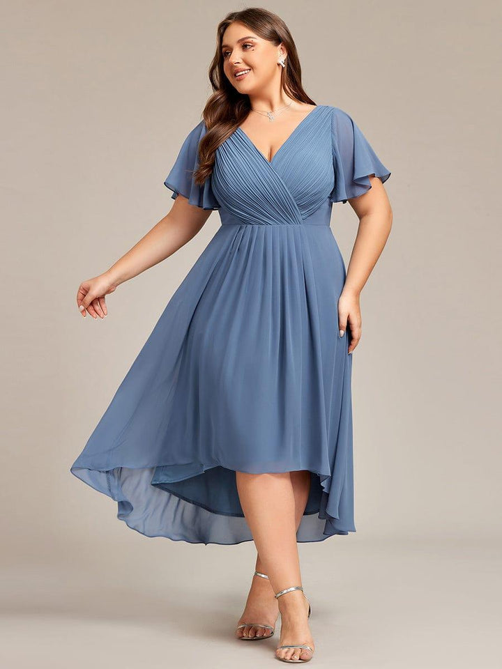 pretty FAYE|Plus Size V-Neck High-Low Chiffon Wedding Guest Dress