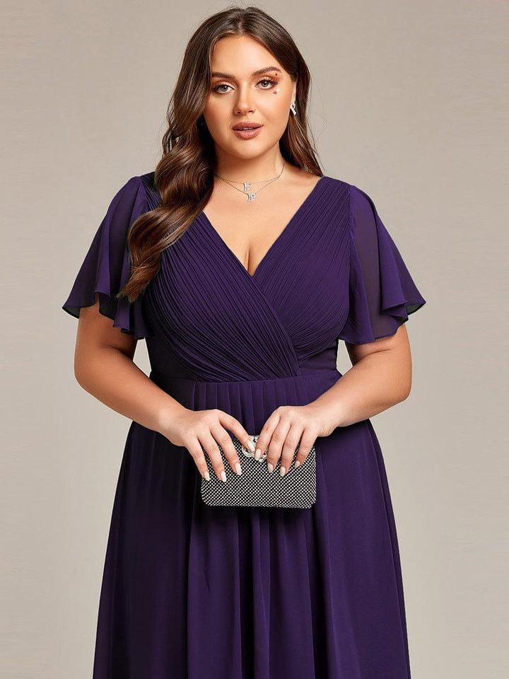 pretty FAYE|Plus Size V-Neck High-Low Chiffon Wedding Guest Dress
