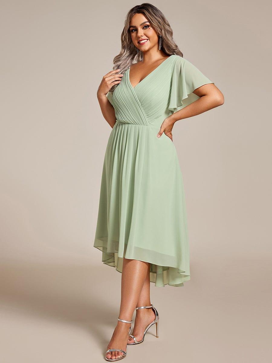 pretty FAYE|Plus Size V-Neck High-Low Chiffon Wedding Guest Dress
