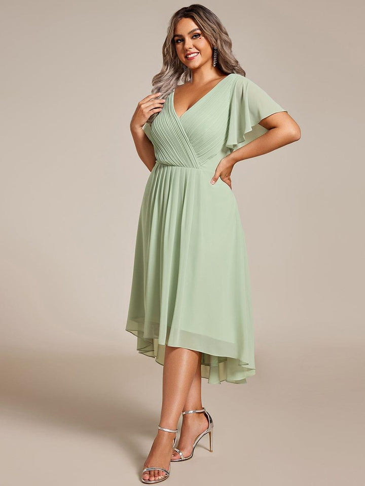 pretty FAYE|Plus Size V-Neck High-Low Chiffon Wedding Guest Dress