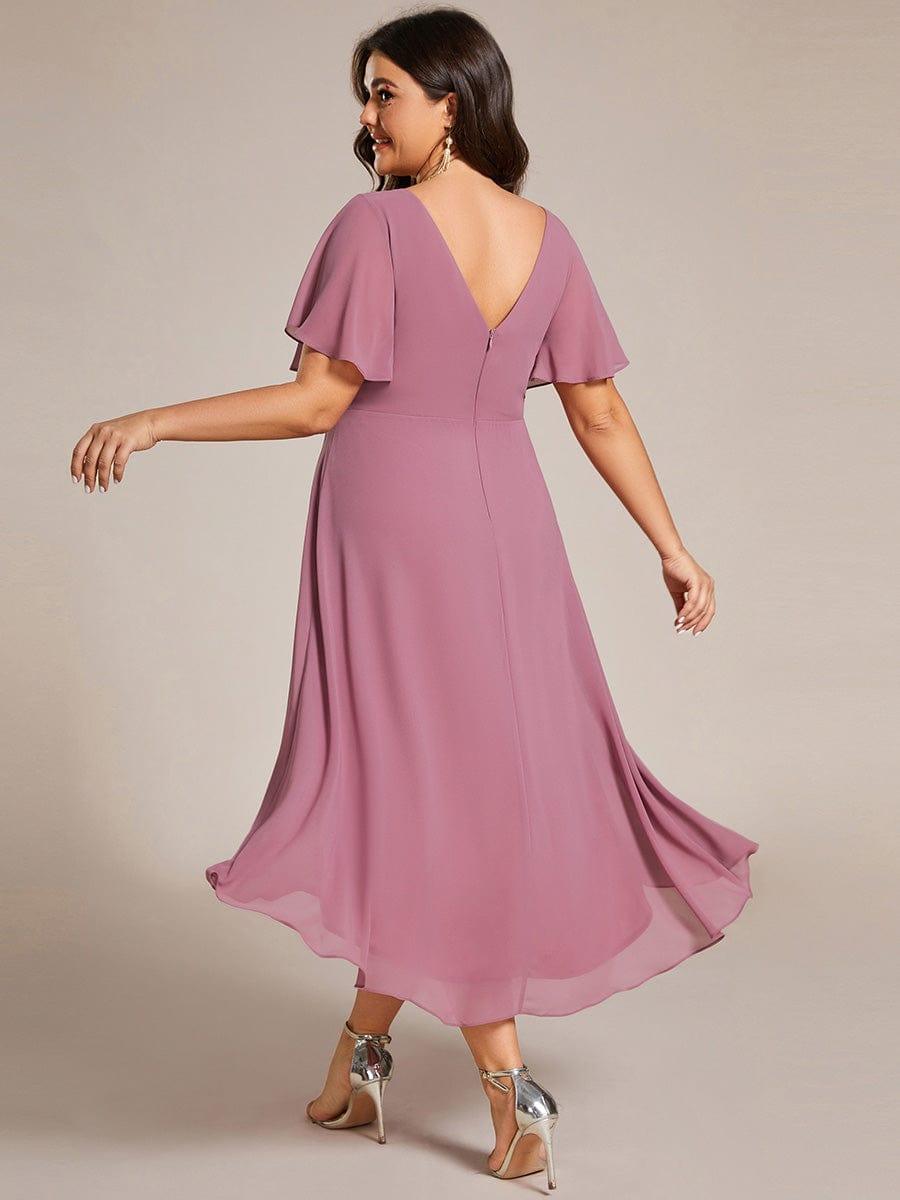 pretty FAYE|Plus Size V-Neck High-Low Chiffon Wedding Guest Dress