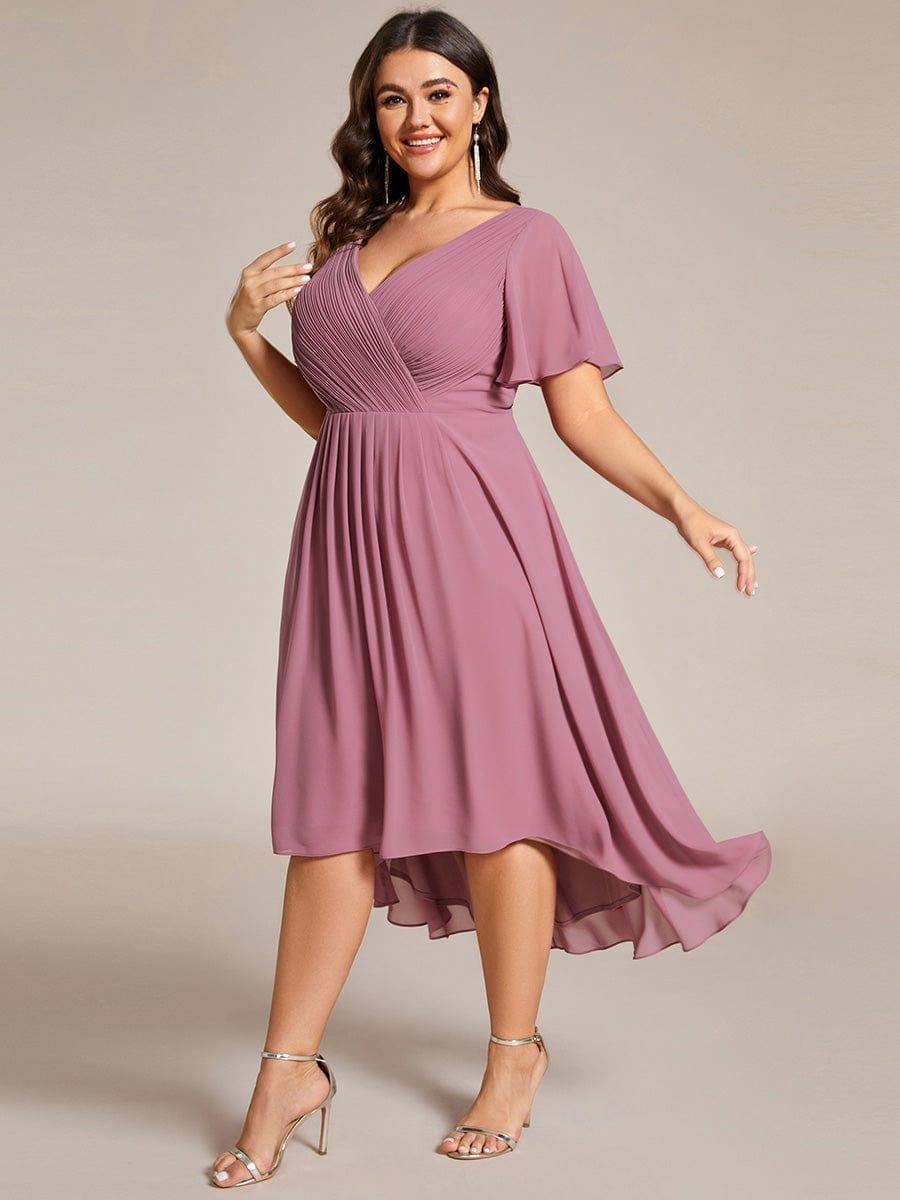 pretty FAYE|Plus Size V-Neck High-Low Chiffon Wedding Guest Dress