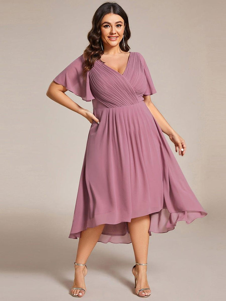 pretty FAYE|Plus Size V-Neck High-Low Chiffon Wedding Guest Dress
