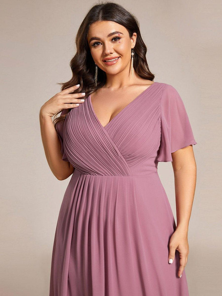 pretty FAYE|Plus Size V-Neck High-Low Chiffon Wedding Guest Dress
