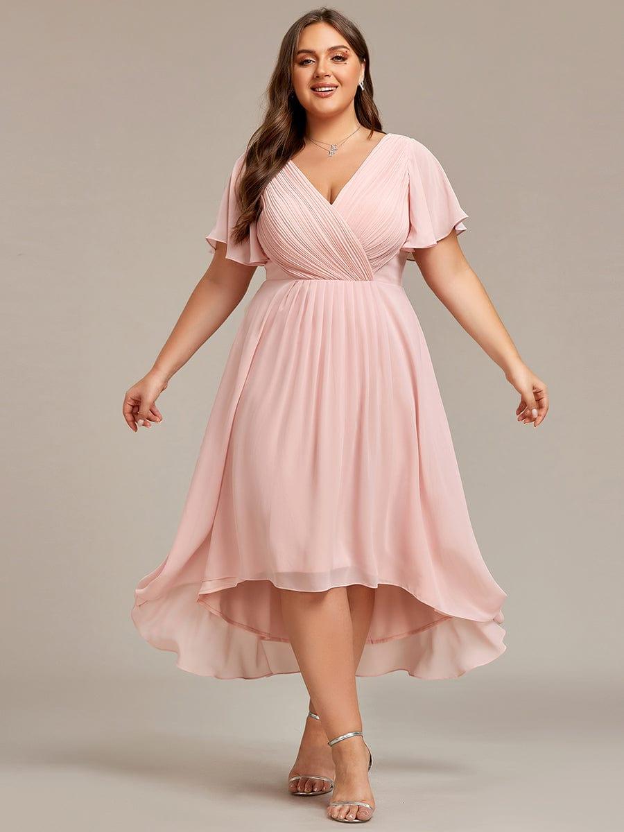 pretty FAYE|Plus Size V-Neck High-Low Chiffon Wedding Guest Dress