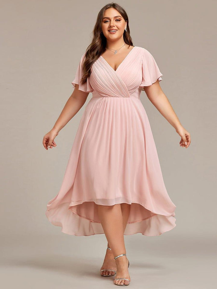 pretty FAYE|Plus Size V-Neck High-Low Chiffon Wedding Guest Dress