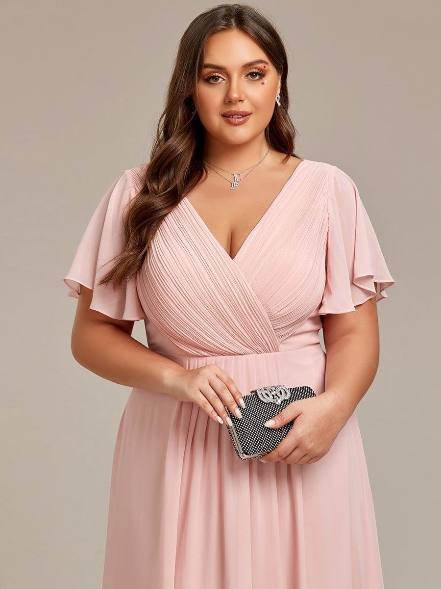 pretty FAYE|Plus Size V-Neck High-Low Chiffon Wedding Guest Dress