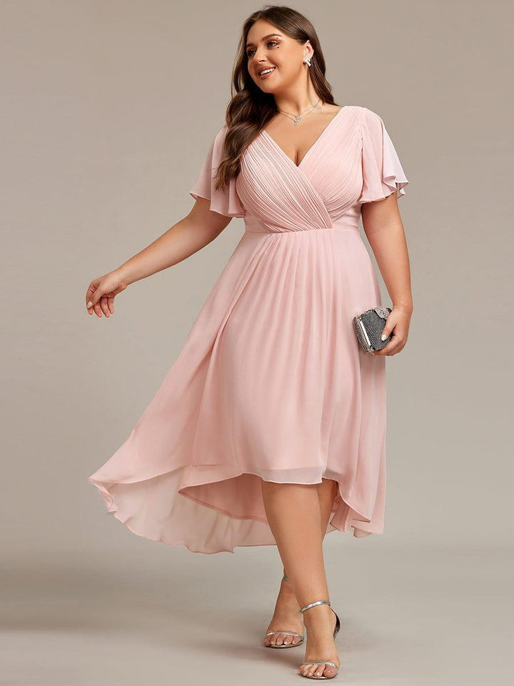 pretty FAYE|Plus Size V-Neck High-Low Chiffon Wedding Guest Dress