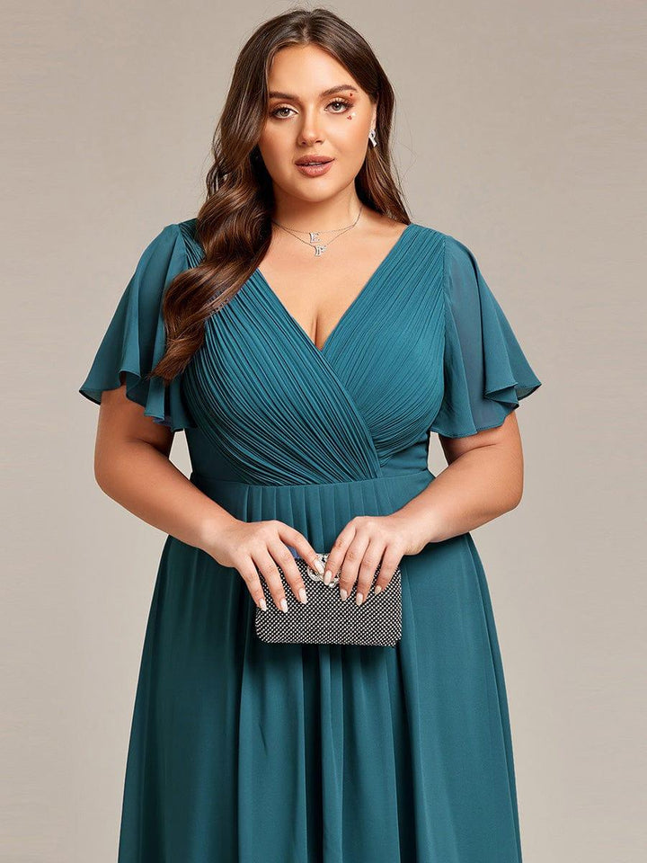 pretty FAYE|Plus Size V-Neck High-Low Chiffon Wedding Guest Dress
