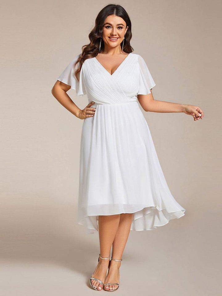 pretty FAYE|Plus Size V-Neck High-Low Chiffon Wedding Guest Dress