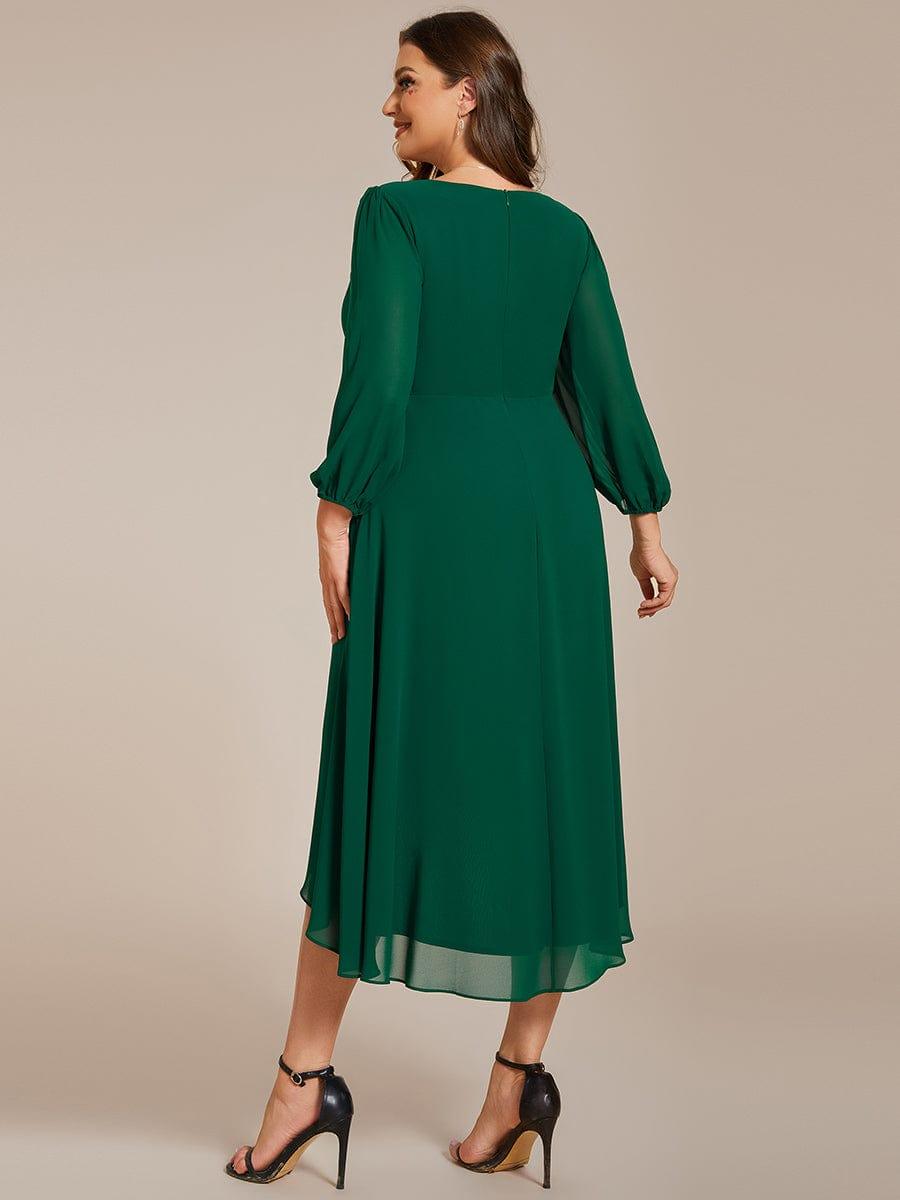 pretty BRIAR|Plus Size 3/4 Sleeve V-Neck Chiffon High Low Wedding Guest Dress