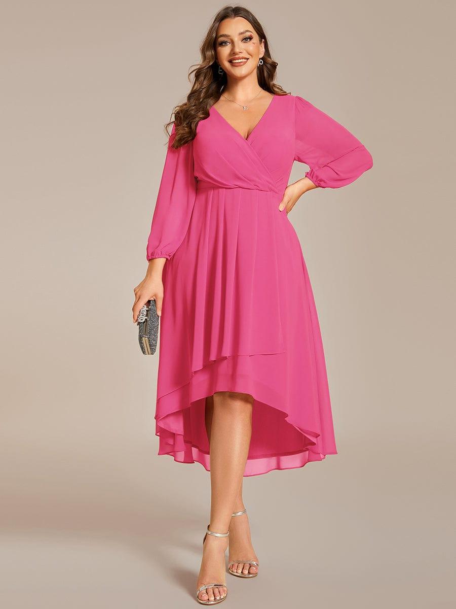 pretty IRYS|Plus Size Sleeveless Chiffon High-Low Wedding Guest Dress with Waist Applique