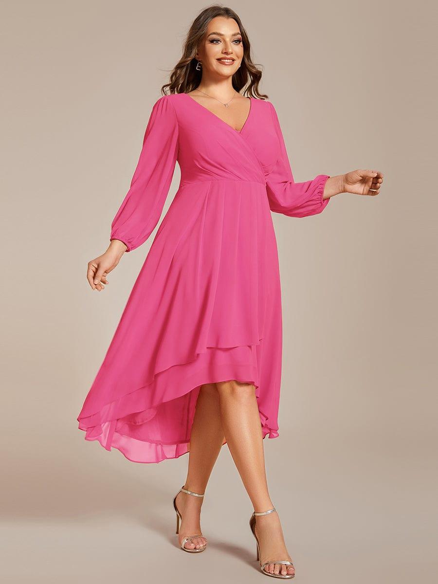 pretty BRIAR|Plus Size 3/4 Sleeve V-Neck Chiffon High Low Wedding Guest Dress
