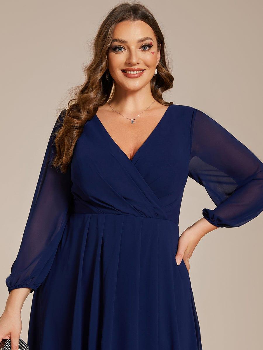 pretty BRIAR|Plus Size 3/4 Sleeve V-Neck Chiffon High Low Wedding Guest Dress
