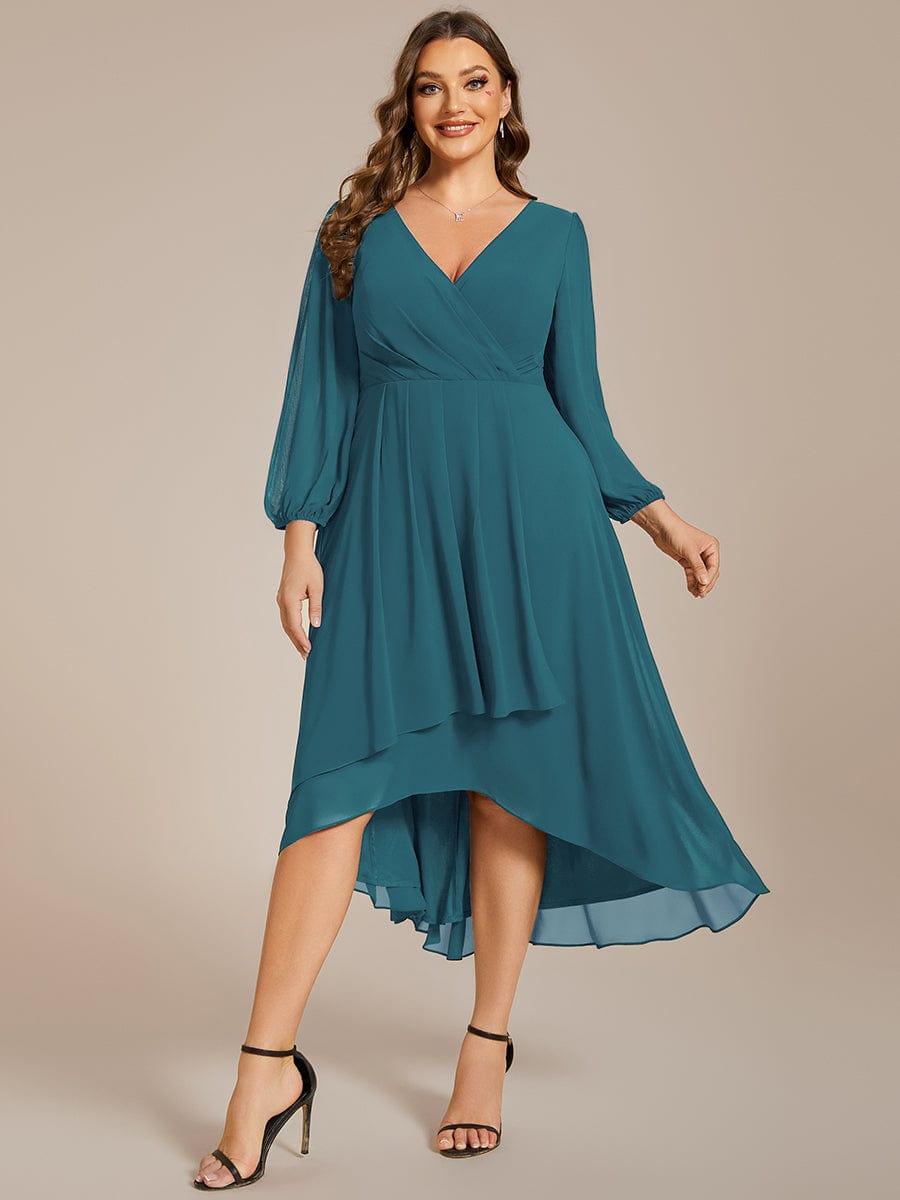 pretty BRIAR|Plus Size 3/4 Sleeve V-Neck Chiffon High Low Wedding Guest Dress