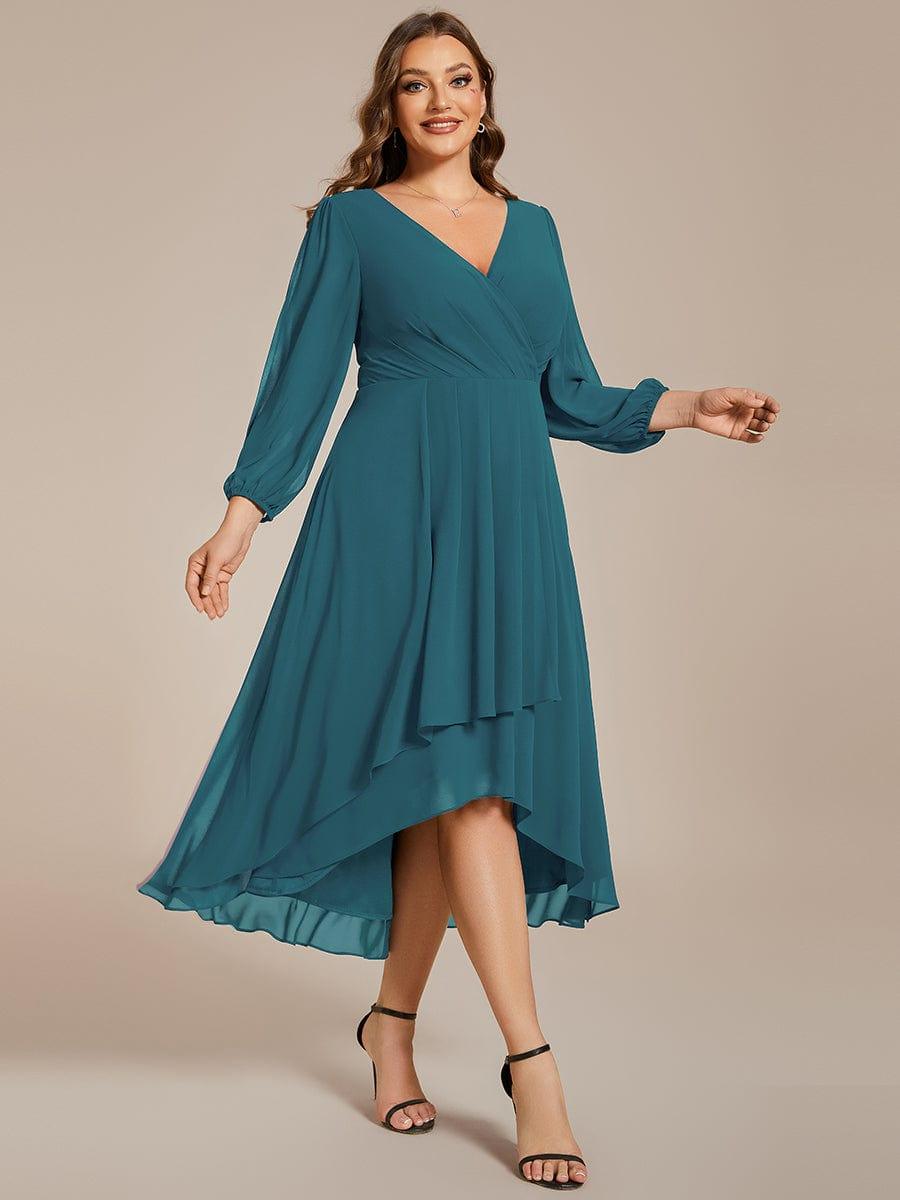 pretty BRIAR|Plus Size 3/4 Sleeve V-Neck Chiffon High Low Wedding Guest Dress