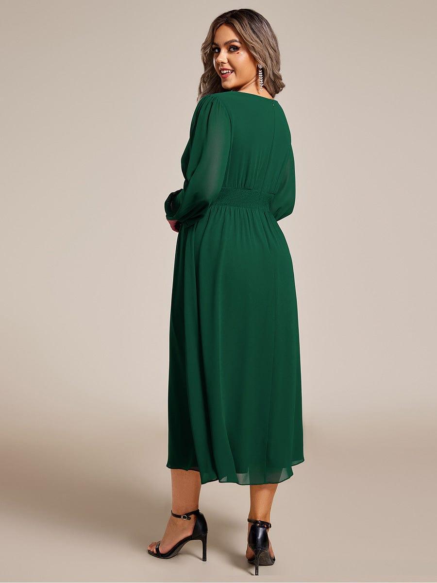 pretty AMARA|Plus Size Elegant V Neck Long Sleeves Midi Wedding Guest Dress(Final Sale)