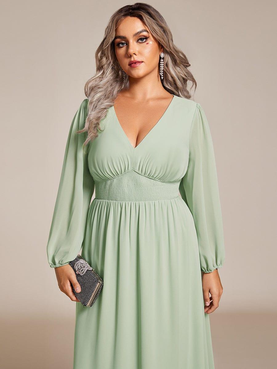 pretty AMARA|Plus Size Elegant V Neck Long Sleeves Midi Wedding Guest Dress(Final Sale)