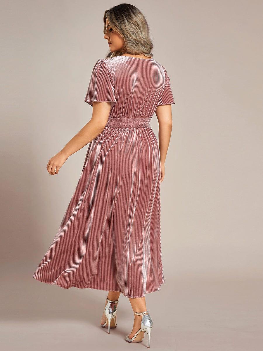 pretty AZALEA|Plus Size A-line V-Neck Short Sleeve Velvet Wedding Guest Dress