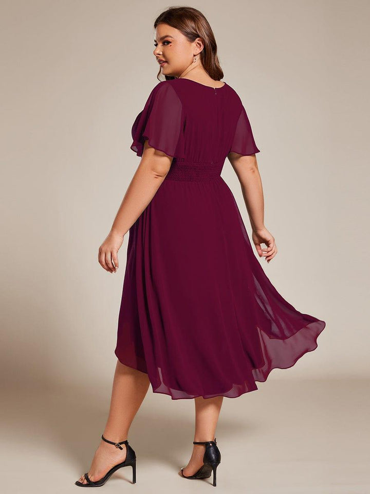 pretty EDEN|Plus Size Chiffon Round Neckline A-Line Midi Wedding Guest Dress