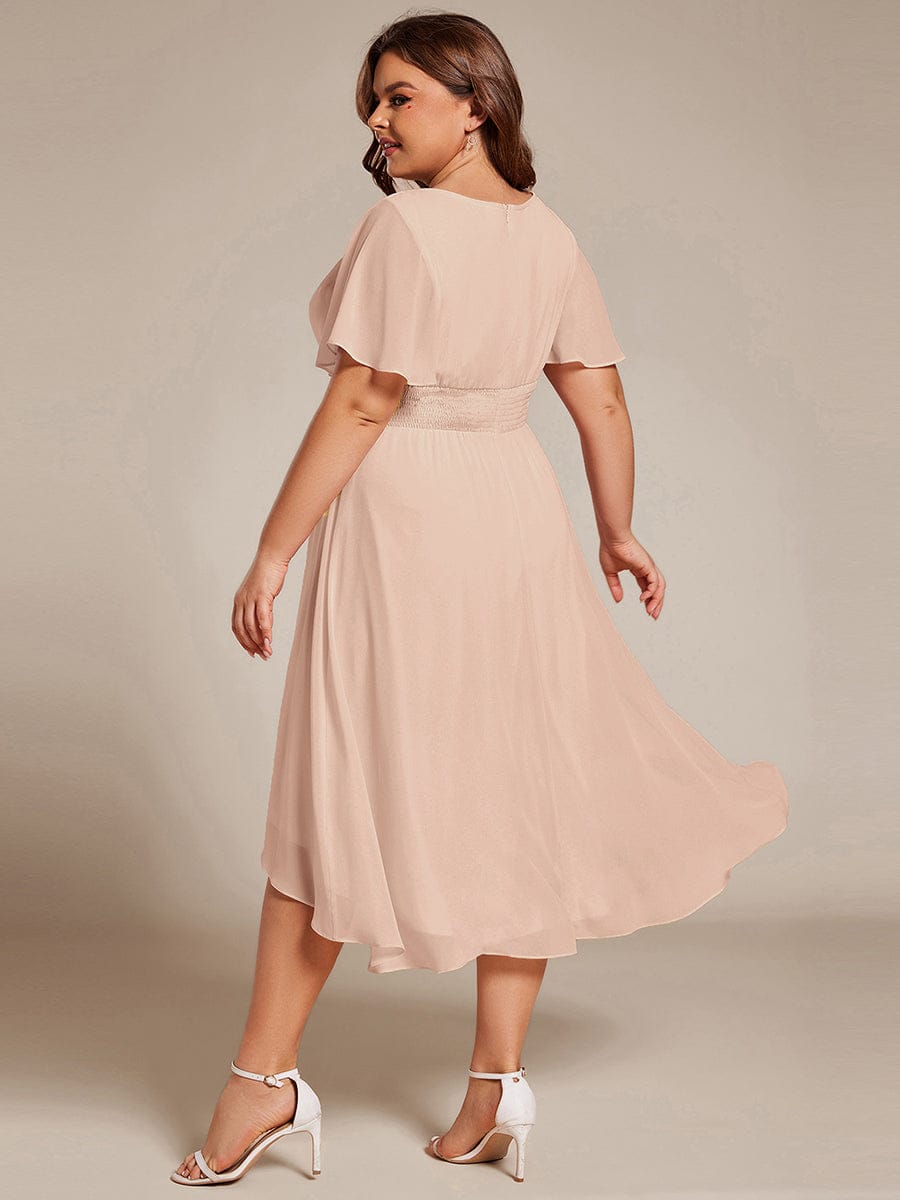 pretty EDEN|Plus Size Chiffon Round Neckline A-Line Midi Wedding Guest Dress