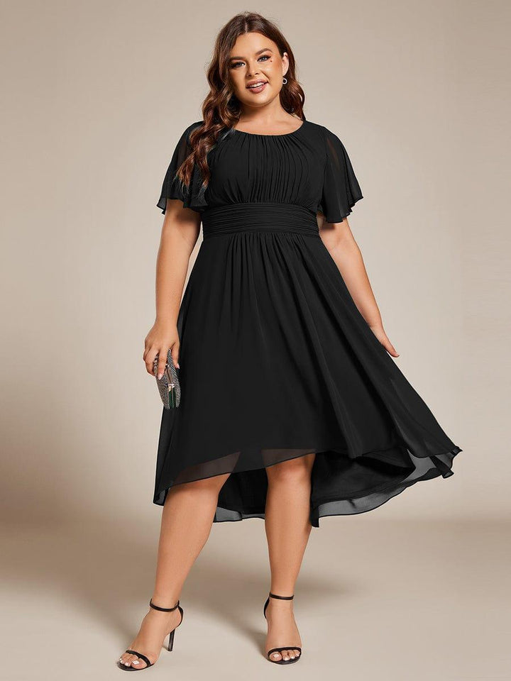 pretty EDEN|Plus Size Chiffon Round Neckline A-Line Midi Wedding Guest Dress
