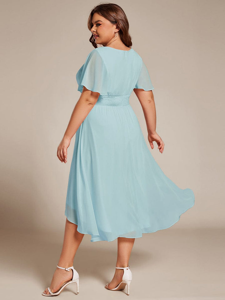 pretty EDEN|Plus Size Chiffon Round Neckline A-Line Midi Wedding Guest Dress