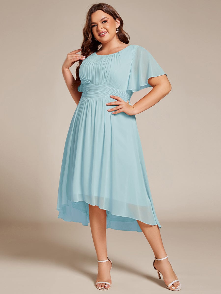 pretty EDEN|Plus Size Chiffon Round Neckline A-Line Midi Wedding Guest Dress