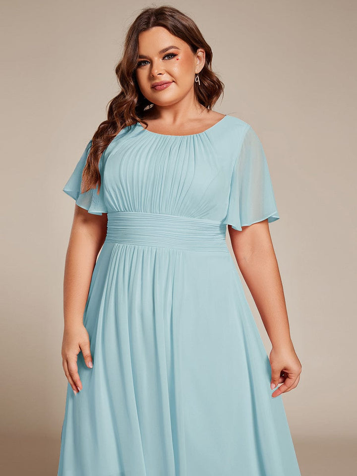 pretty EDEN|Plus Size Chiffon Round Neckline A-Line Midi Wedding Guest Dress