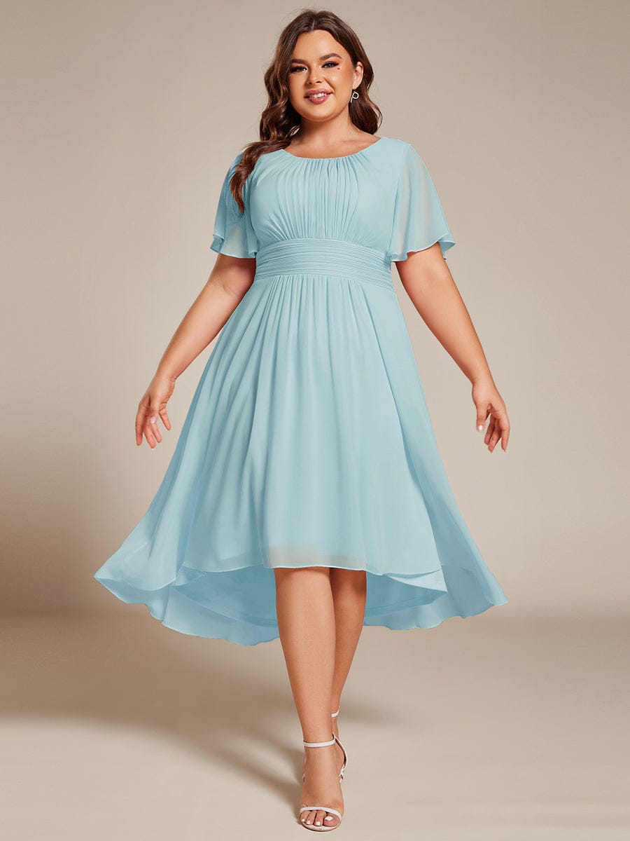 pretty EDEN|Plus Size Chiffon Round Neckline A-Line Midi Wedding Guest Dress