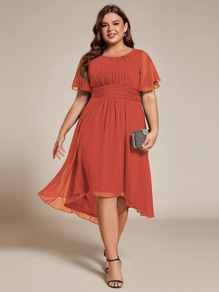 pretty EDEN|Plus Size Chiffon Round Neckline A-Line Midi Wedding Guest Dress