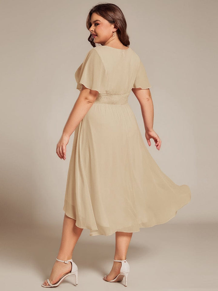 pretty EDEN|Plus Size Chiffon Round Neckline A-Line Midi Wedding Guest Dress
