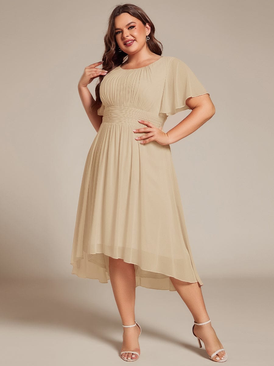 pretty EDEN|Plus Size Chiffon Round Neckline A-Line Midi Wedding Guest Dress