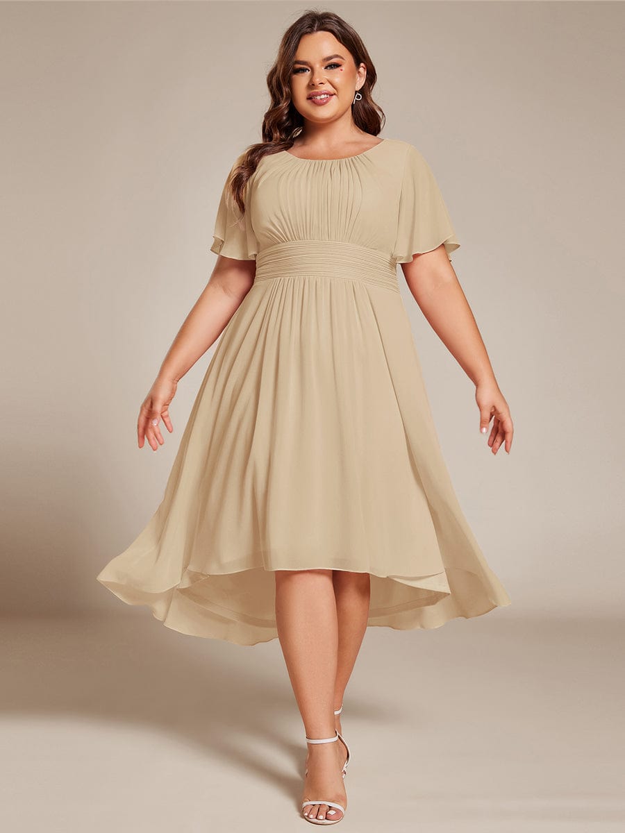 pretty EDEN|Plus Size Chiffon Round Neckline A-Line Midi Wedding Guest Dress