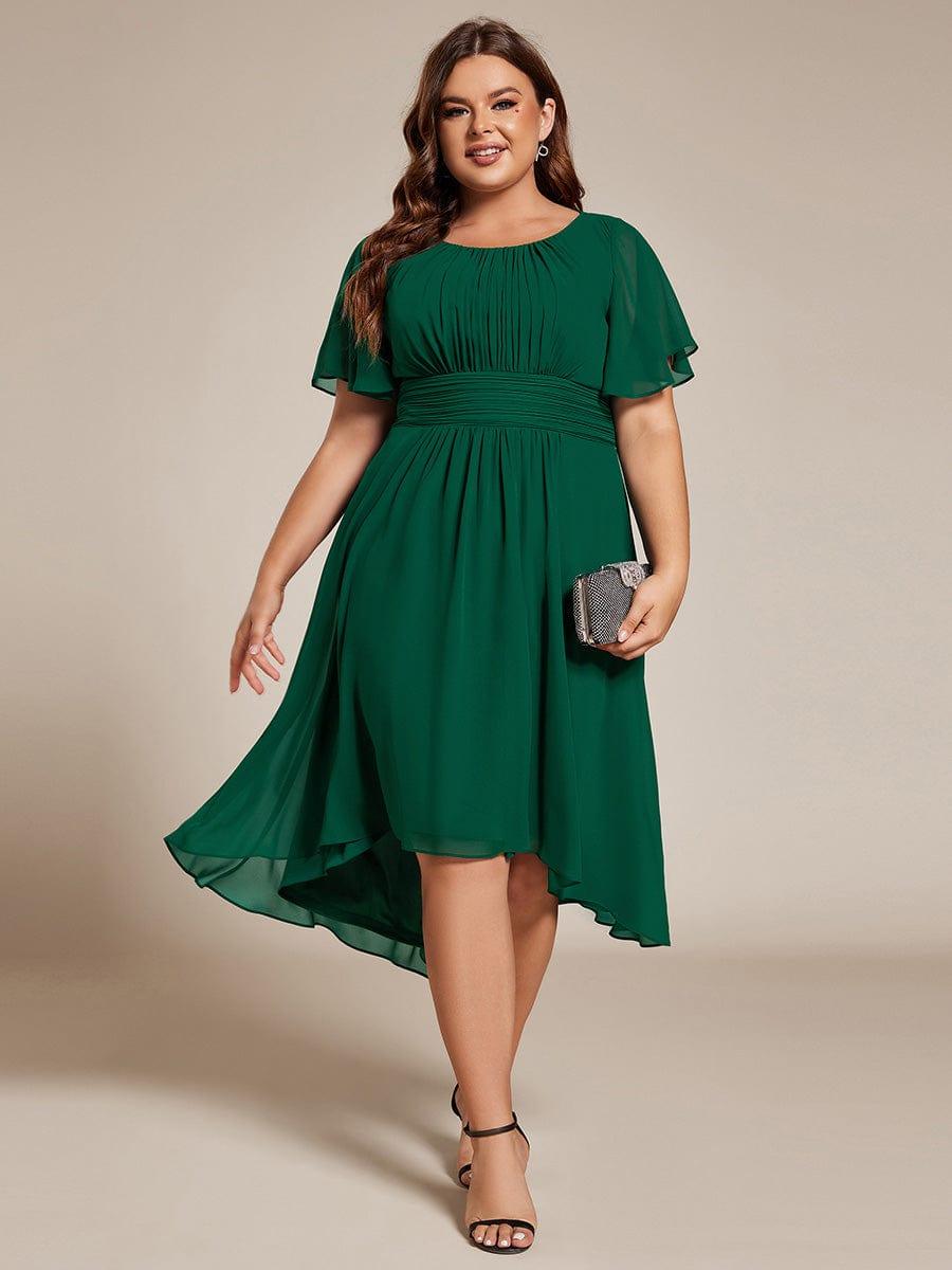 pretty EDEN|Plus Size Chiffon Round Neckline A-Line Midi Wedding Guest Dress