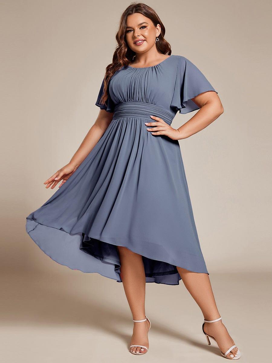 pretty EDEN|Plus Size Chiffon Round Neckline A-Line Midi Wedding Guest Dress