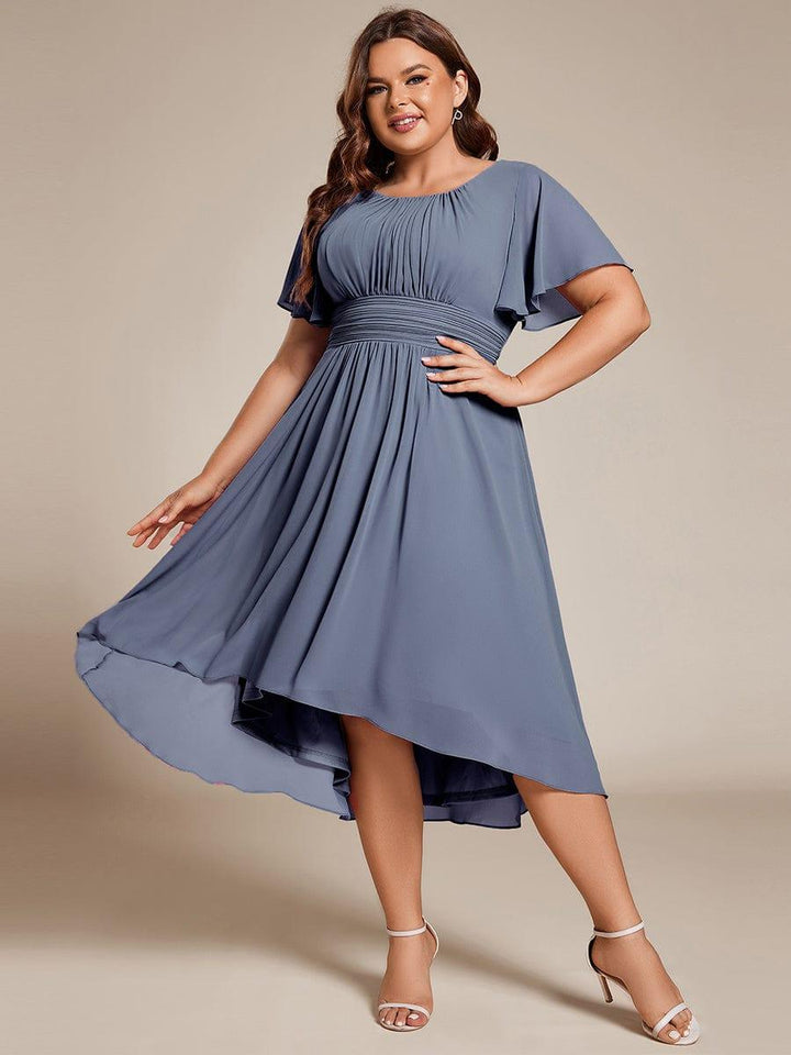 pretty EDEN|Plus Size Chiffon Round Neckline A-Line Midi Wedding Guest Dress
